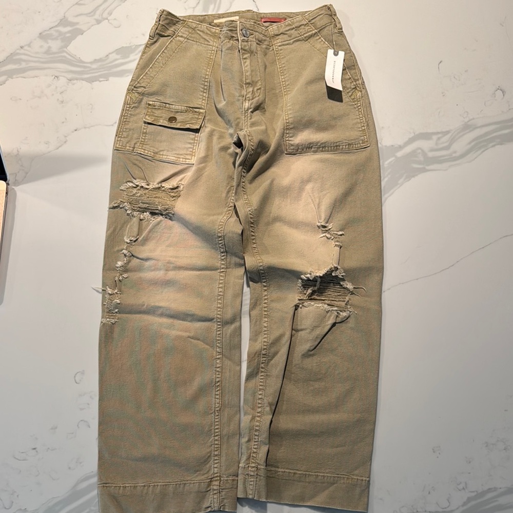 Anthropologie Distressed Khaki Cargo Pants NWT